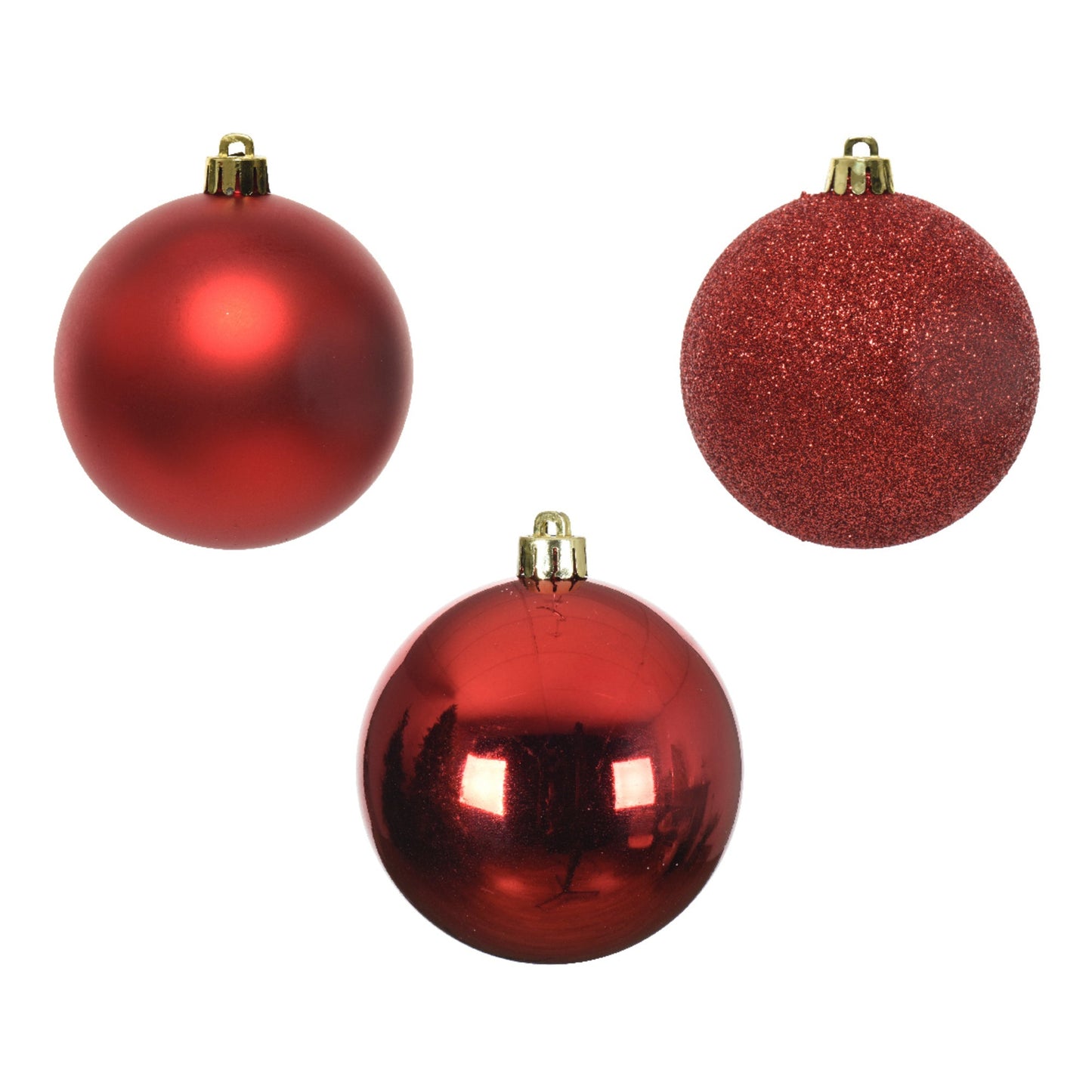 Christbaumschmuck Mix Kugel 3 x Weihnachtskugel matt, 3 x Weihnachtskugel glänzend, 4 x Weihnachtskugel glitzer Material: Polystyrol Farbe: weihnachtsrot 10 St./Pack.