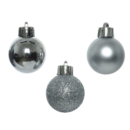 Christbaumschmuck Mix Kugel 4 x Weihnachtskugel matt, 5 x Weihnachtskugel glänzend, 5 x Weihnachtskugel glitzer Material: Polystyrol Farbe: silber 14 St./Pack.