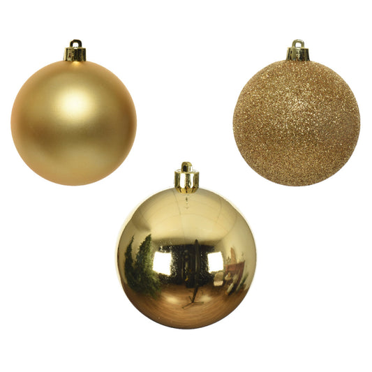 Christbaumschmuck Mix Kugel 3 x Weihnachtskugel matt, 3 x Weihnachtskugel glänzend, 4 x Weihnachtskugel glitzer Material: Polystyrol Farbe: gold 10 St./Pack.