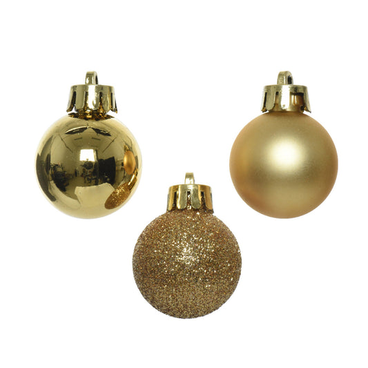 Christbaumschmuck Mix Kugel 4 x Weihnachtskugel matt, 5 x Weihnachtskugel glänzend, 5 x Weihnachtskugel glitzer Material: Polystyrol Farbe: gold 14 St./Pack.