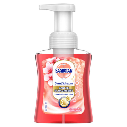 Sagrotan Schaumseife Samt Kirschblüte & Rose dermatologisch getestet Bakterien Pumpflasche Kunststoff 0,25l