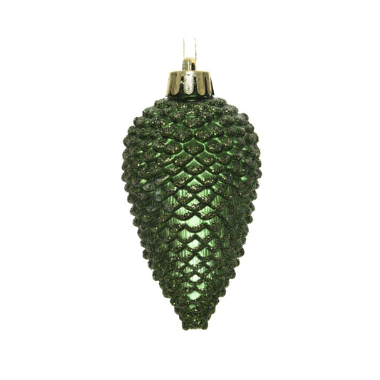 Christbaumschmuck Mix Zapfen Maße: 4,5 x 8 cm (Ø x H) Material: Polystyrol Farbe: piniengrün glitzer 6 St./Pack.