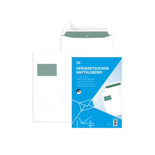 MAILmedia Versandtasche essential DIN B4 250 x 353 mm (B x H) mit Haftklebung mit Fenster 120g/m² weiß 10 St./Pack.