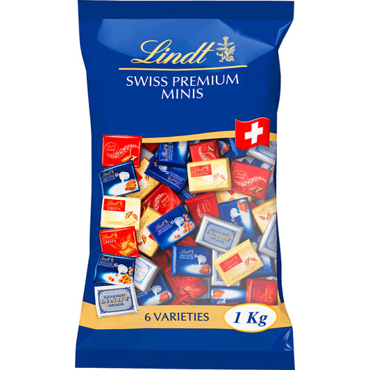 Lindt Schokolade Schokonaps Swiss Premium Minis Lindor, Milch-Nuss, Cresta Classic, Cresta Blancor, Feinherb, Milch 1.000 g/Pack.