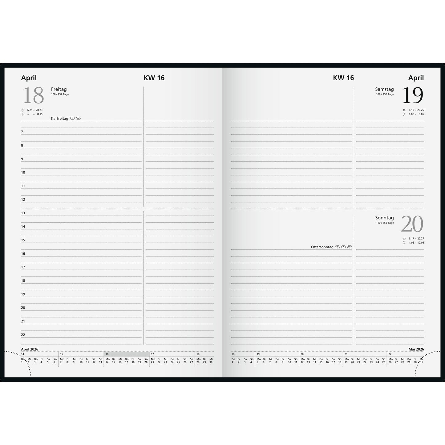 Glocken Buchkalender 2026 14,5 x 20,6 cm (B x H) 1 Tag/1 Seite, Sa/So 1 Seite Miradur schwarz