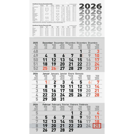 Glocken Wandkalender 30 x 52 cm (B x H) 2026 anthrazit/rot