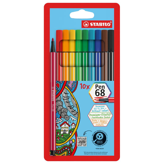 STABILO® Fasermaler Pen 68 1mm farbig sortiert nicht auswaschbar 10 St./Pack.