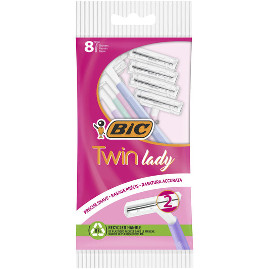 BIC® Rasierer Twin Lady Einweg 2fach Kunststoff, 87 % recycelt 8 St./Pack.