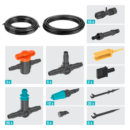 GARDENA Bewässerungssystem Terasse 1,5bar 0-15l/h 84 Teile optionales Zubehör: Gardena Wasserschlauch (18411-20, 04647-20, 18450-20, 18445-20, 18457-20, 18490-20), Bewässerungssteuerung (01891-20)
