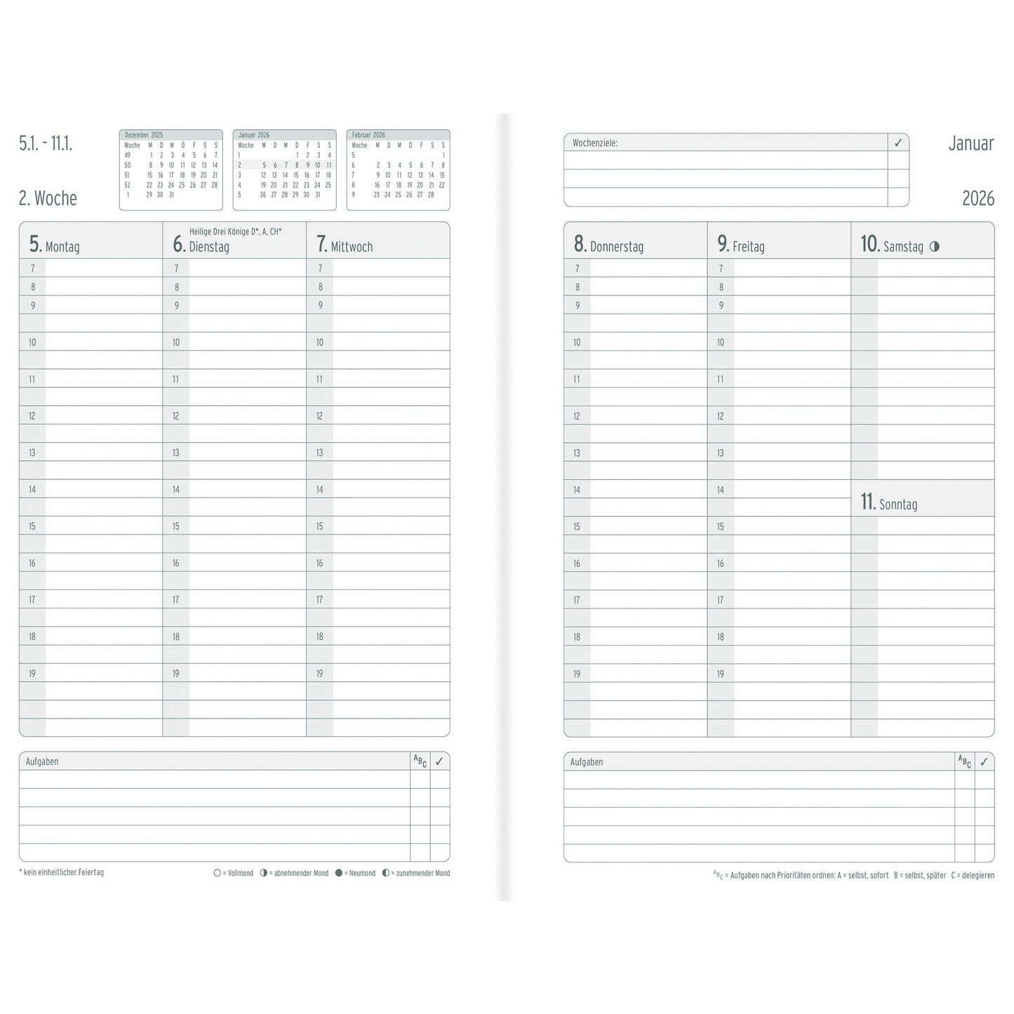 Chronoplan Buchkalender Business Edition 2026 DIN A5 1 Woche/2 Seiten Lederimitat schwarz