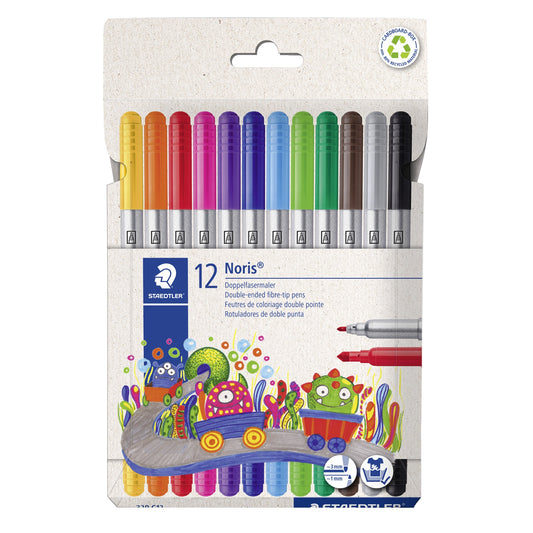 STAEDTLER® Doppelfasermaler Noris® 1 und 3mm farbig sortiert 12 St./Pack.