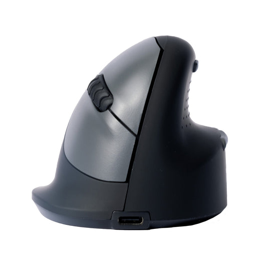 R-Go Tools Optische PC Maus HE Break Rechtshänder ergonomisch USB-C 10m Akku inkl. Ladekabel (102 cm), USB-C/USB-A Adapter schwarz