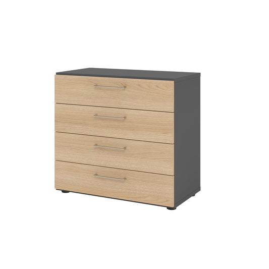 Hammerbacher Schubladenschrank V9 Advanced 800 x 748 x 417 mm (B x H x T) 4 Schubladen Spanplatten, folienummantelt Farbe der Front: eiche Farbe des Korpus: graphit