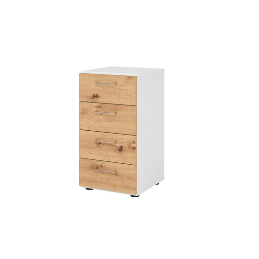 Hammerbacher Schubladenschrank V9 Advanced 400 x 748 x 417 mm (B x H x T) 4 Schubladen Spanplatten, folienummantelt Farbe der Front: weiß Farbe des Korpus: asteiche