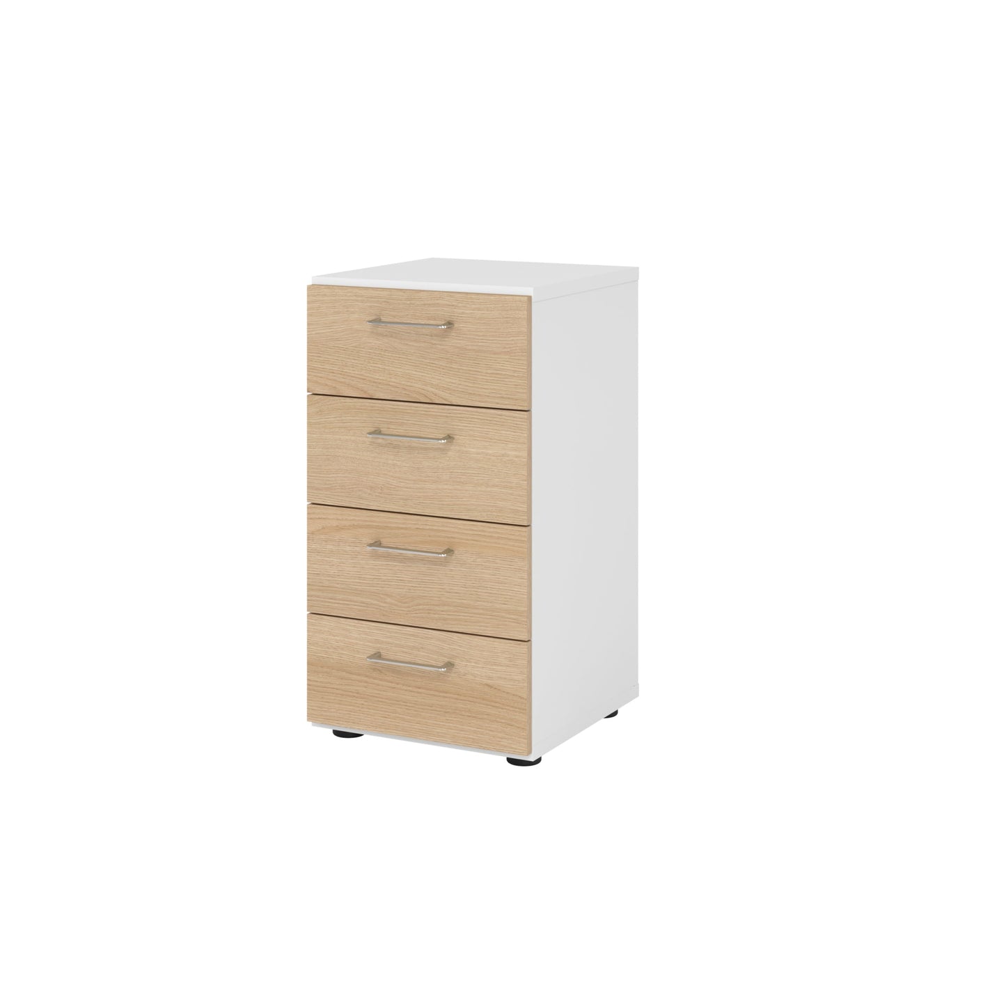 Hammerbacher Schubladenschrank V9 Advanced 400 x 748 x 417 mm (B x H x T) 4 Schubladen Spanplatten, folienummantelt Farbe der Front: weiß Farbe des Korpus: eiche