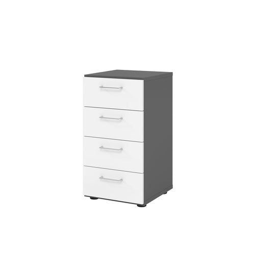 Hammerbacher Schubladenschrank V9 Advanced 400 x 748 x 417 mm (B x H x T) 4 Schubladen Spanplatten, folienummantelt Farbe der Front: graphit Farbe des Korpus: weiß