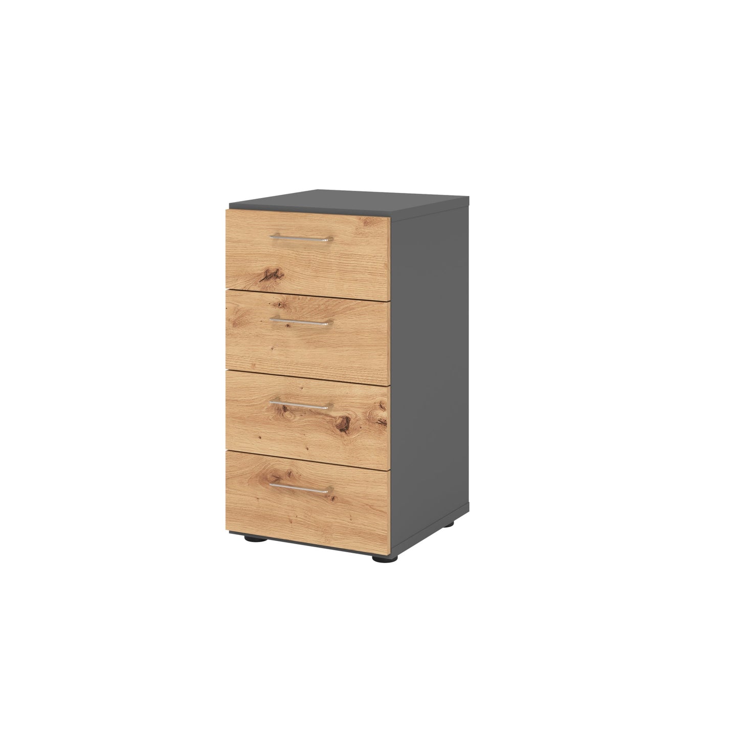 Hammerbacher Schubladenschrank V9 Advanced 400 x 748 x 417 mm (B x H x T) 4 Schubladen Spanplatten, folienummantelt Farbe der Front: graphit Farbe des Korpus: asteiche