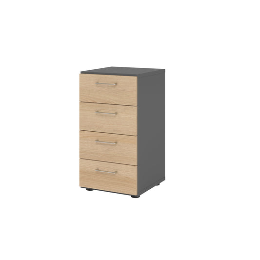 Hammerbacher Schubladenschrank V9 Advanced 400 x 748 x 417 mm (B x H x T) 4 Schubladen Spanplatten, folienummantelt Farbe der Front: graphit Farbe des Korpus: eiche