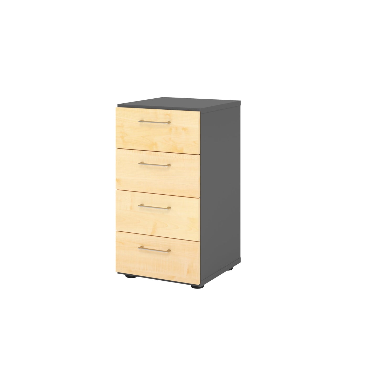 Hammerbacher Schubladenschrank V9 Advanced 400 x 748 x 417 mm (B x H x T) 4 Schubladen Spanplatten, folienummantelt Farbe der Front: graphit Farbe des Korpus: ahorn