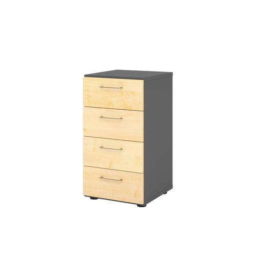 Hammerbacher Schubladenschrank V9 Advanced 400 x 748 x 417 mm (B x H x T) 4 Schubladen Spanplatten, folienummantelt Farbe der Front: graphit Farbe des Korpus: ahorn