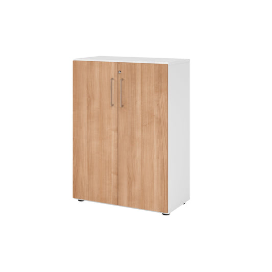 Hammerbacher Flügeltürenschrank V9 Advanced 800 x 1.100 x 417 mm (B x H xT) Spanplatten, folienummantelt Farbe der Front: nussbaum Farbe des Korpus: weiß