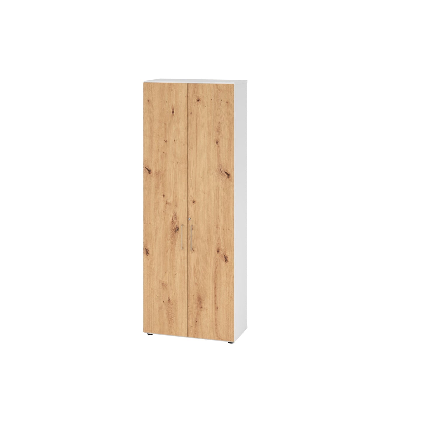 Hammerbacher Flügeltürenschrank V9 Advanced 800 x 2.156 x 417 mm (B x H x T) Spanplatten, folienummantelt Farbe der Front: asteiche Farbe des Korpus: weiß