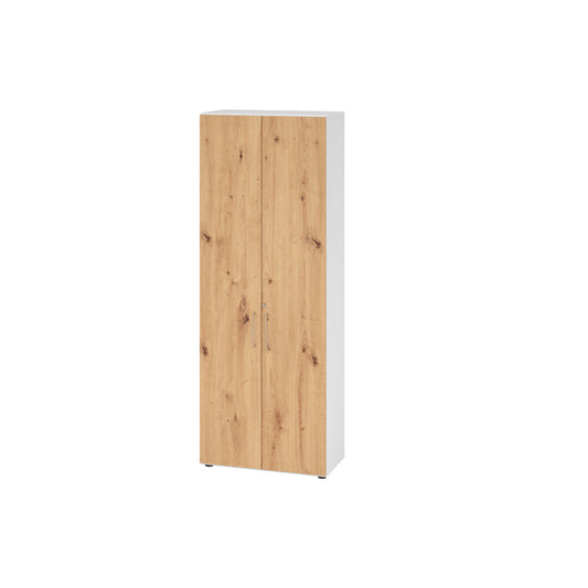 Hammerbacher Flügeltürenschrank V9 Advanced 800 x 2.156 x 417 mm (B x H x T) Spanplatten, folienummantelt Farbe der Front: asteiche Farbe des Korpus: weiß