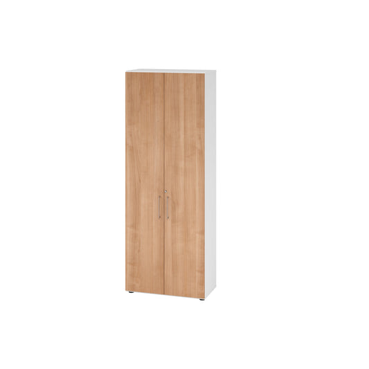 Hammerbacher Flügeltürenschrank V9 Advanced 800 x 2.156 x 417 mm (B x H x T) Spanplatten, folienummantelt Farbe der Front: nussbaum Farbe des Korpus: weiß