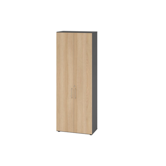 Hammerbacher Flügeltürenschrank V9 Advanced 800 x 2.156 x 417 mm (B x H x T) Spanplatten, folienummantelt Farbe der Front: eiche Farbe des Korpus: graphit