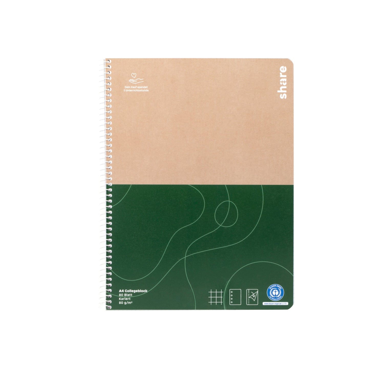 share Collegeblock DIN A4 kariert 80g/m² natur/grün 80 Bl.