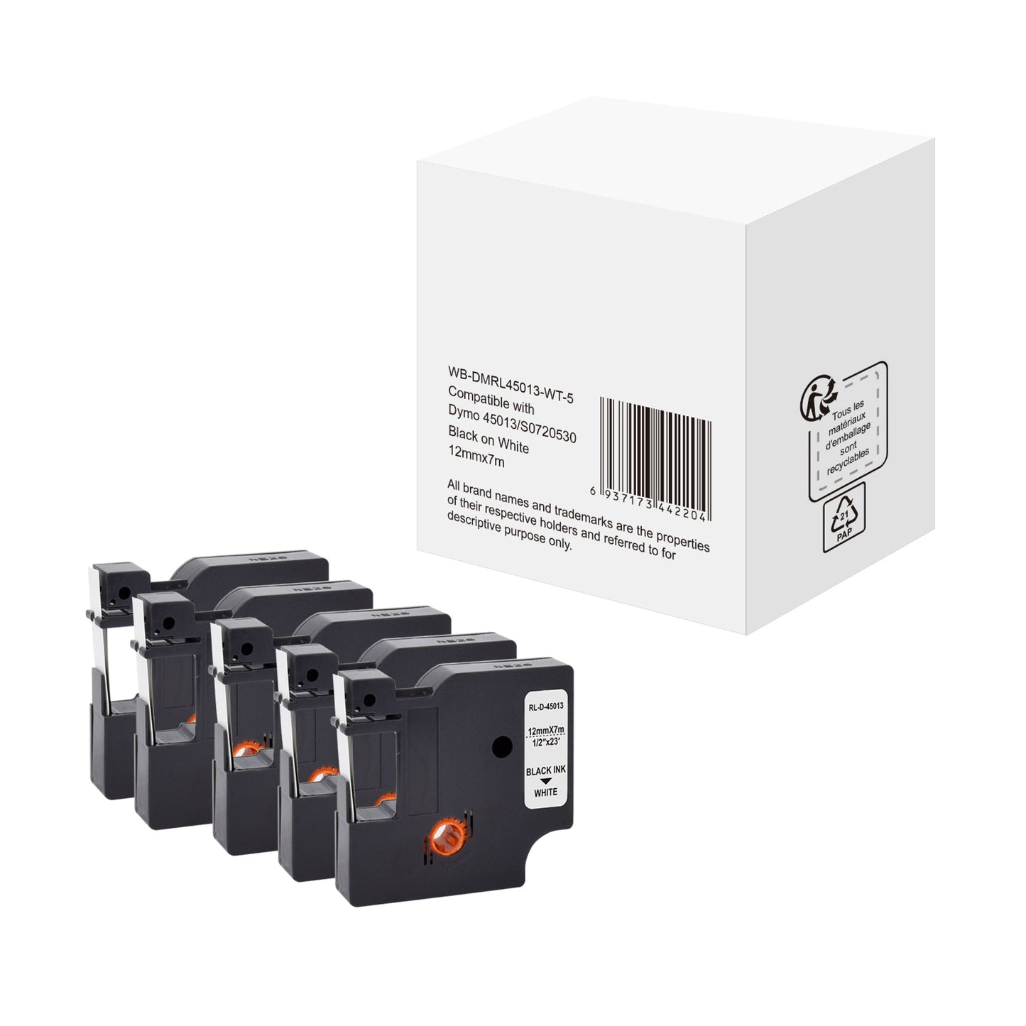 Schriftbandkassette DYMO S0720530 12 mm x 7 m (B x L) weiß schwarz 5 St./Pack.