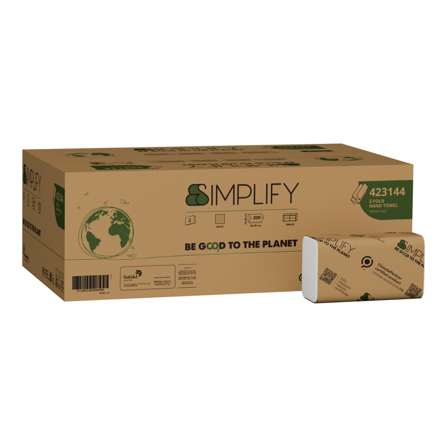 Papernet Papierhandtücher Simplify 20,3 x 24 cm (B x L) Zellstoff weiß 20 x 200 Bl./Pack.