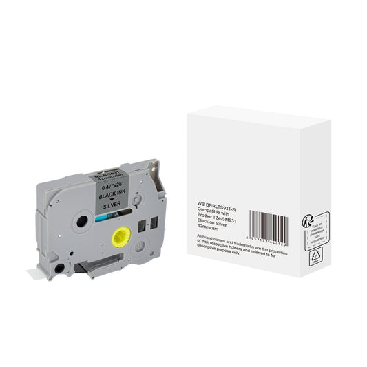 Schriftbandkassette Brother TZe-SM931 12 mm x 8 m (B x L) mattsilber schwarz