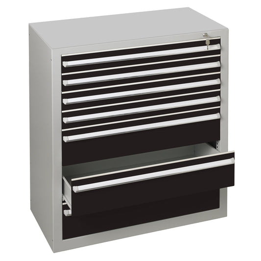SCHULTE Schubladenschrank 1.000 x 1.100 x 500 mm (B x H x T) 7 Schubladen Stahl Farbe der Front: schwarz Farbe des Korpus: lichtgrau