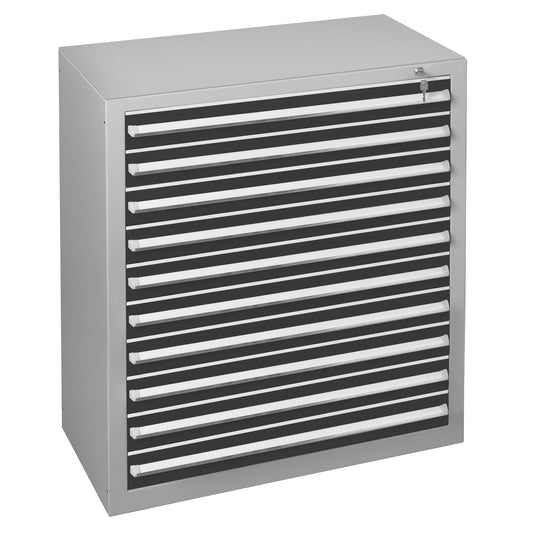 SCHULTE Schubladenschrank 1.000 x 1.100 x 500 mm (B x H x T) 10 Schubladen Stahl Farbe der Front: schwarz Farbe des Korpus: lichtgrau