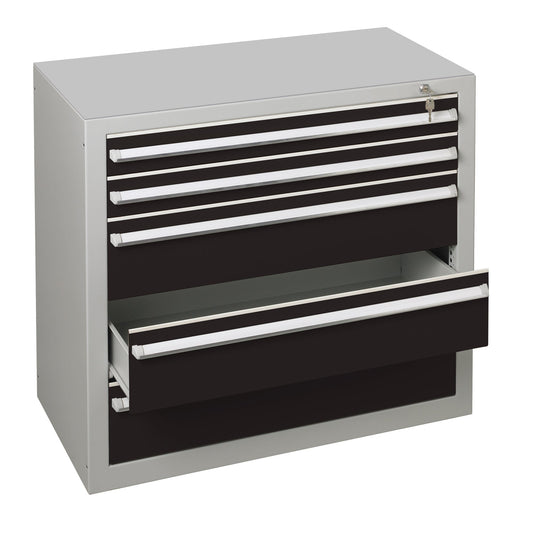 SCHULTE Schubladenschrank 1.000 x 900 x 500 mm (B x H x T) 5 Schubladen Stahl Farbe der Front: schwarz Farbe des Korpus: lichtgrau