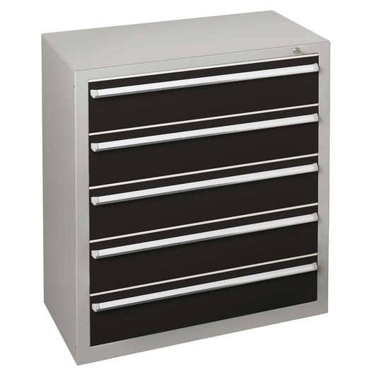 SCHULTE Schubladenschrank 1.000 x 1.100 x 500 mm (B x H x T) 5 Schubladen Stahl Farbe der Front: schwarz Farbe des Korpus: lichtgrau