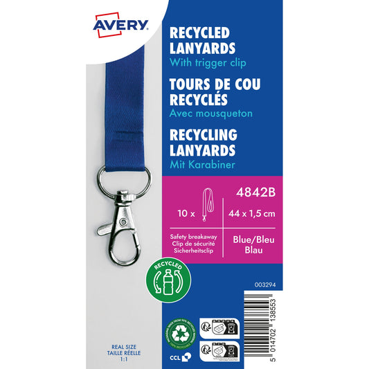 Avery Zweckform Textilband Recycling Namensschild-, Ausweishalter mit Clip-Ausstanzung 1,5 x 44 cm (B x L) Sicherheitsverschluss Karabinerhaken blau 10 St./Pack.