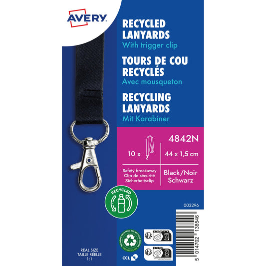 Avery Zweckform Textilband Recycling Namensschild-, Ausweishalter mit Clip-Ausstanzung 1,5 x 44 cm (B x L) Sicherheitsverschluss Karabinerhaken schwarz 10 St./Pack.