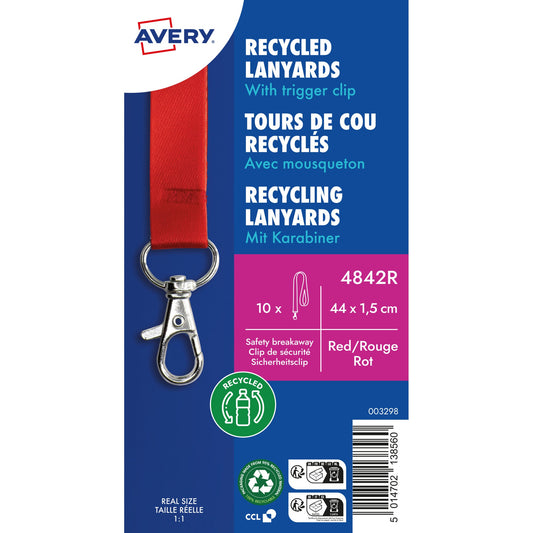 Avery Zweckform Textilband Recycling Namensschild-, Ausweishalter mit Clip-Ausstanzung 1,5 x 44 cm (B x L) Sicherheitsverschluss Karabinerhaken rot 10 St./Pack.