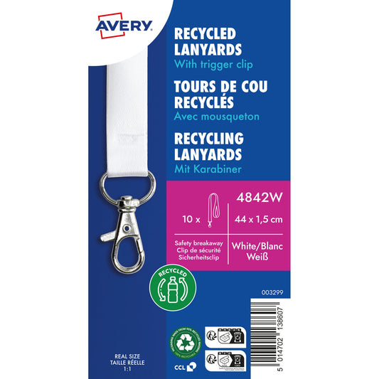 Avery Zweckform Textilband Recycling Namensschild-, Ausweishalter mit Clip-Ausstanzung 1,5 x 44 cm (B x L) Sicherheitsverschluss Karabinerhaken weiß 10 St./Pack.