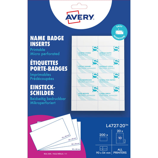 Avery Zweckform Einsteckschild 90 x 54 mm (B x H) 190g/m² Papier, 100 % recycelbar weiß 200 St./Pack.
