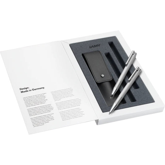 Lamy Schreibgeräteset logo brushed 1 x Druckkugelschreiber M, 1 x Druckbleistift 0,7 mm, Lederetui
