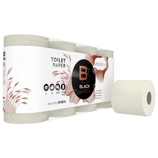 BlackSatino Toilettenpapier GreenGrow 3-lagig hellbeige 250 Bl./Rl. 8 Rl./Pack.