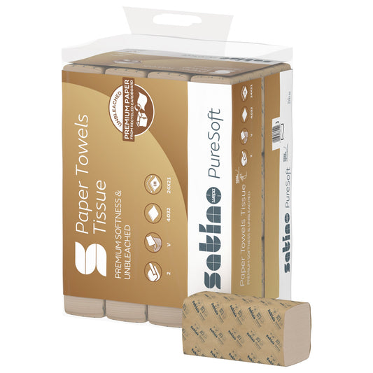 Satino by WEPA Papierhandtücher PureSoft 24 x 21 cm (B x L) Papier, 100 % recycelter Karton softbeige 12 x 336 Bl./Pack.