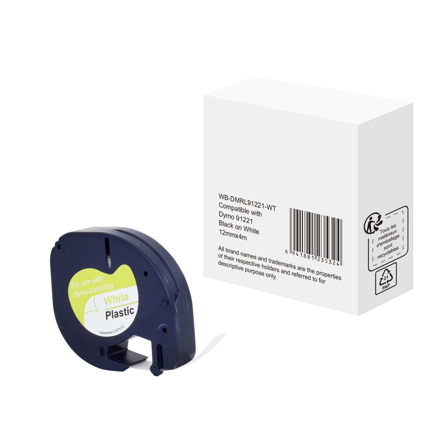 Schriftbandkassette DYMO S0721660 12 mm x 4 m (B x L) weiß schwarz