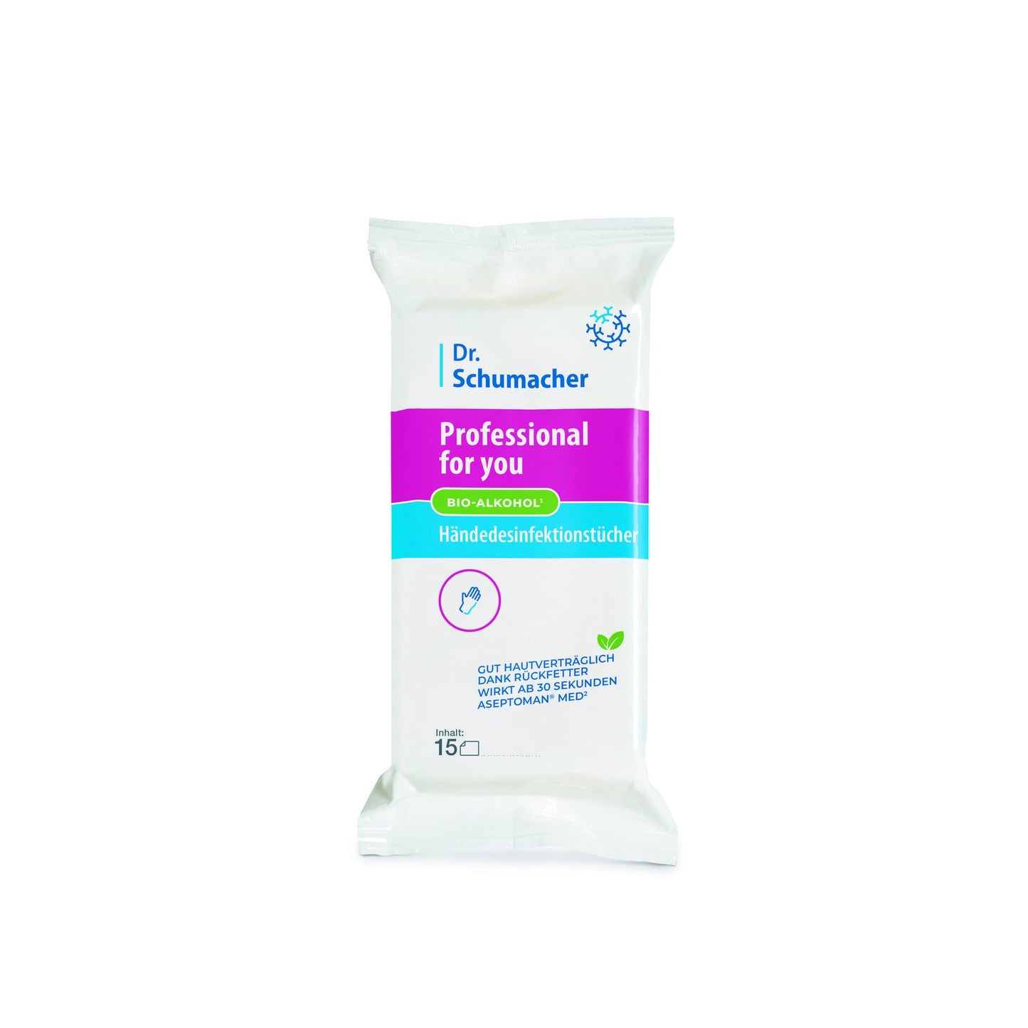 Dr. Schumacher Desinfektionstücher Professional4you Hand, Haut, Oberfläche 20 x 10,5 cm (B x H) nicht alkoholfrei antibakteriell begrenzt viruzid, tuberkulozid, mykobakterizid, bakterizid, levurozid 7 15 St./Pack.