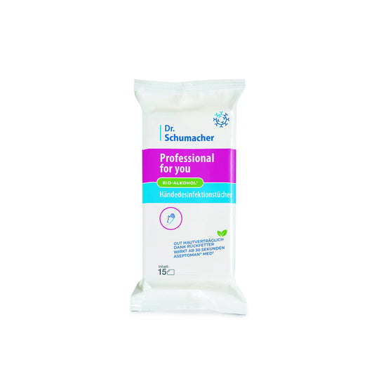 Dr. Schumacher Desinfektionstücher Professional4you Hand, Haut, Oberfläche 20 x 10,5 cm (B x H) nicht alkoholfrei antibakteriell begrenzt viruzid, tuberkulozid, mykobakterizid, bakterizid, levurozid 7 15 St./Pack.