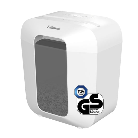 Fellowes® Aktenvernichter Powershred® LX25 P-4 Papier, Heftklammern, Büroklammern, Kreditkarten Partikelschnitt weiß