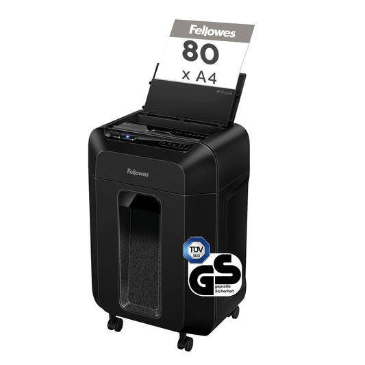Fellowes® Aktenvernichter AutoMaxT 80M P-4 Papier, Heftklammern, Büroklammern, Kreditkarten Partikelschnitt 8 Bl. manuell, 80 Bl. automatisch schwarz